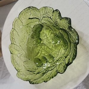 Indiana Glass Avocado Green Loganberry Pattern Candy Relish Vintage Dish Home De
